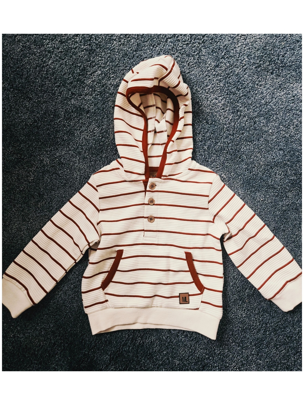 Mario Lopez Cream and Red striped Hoodie with pocket, size 12/18 months